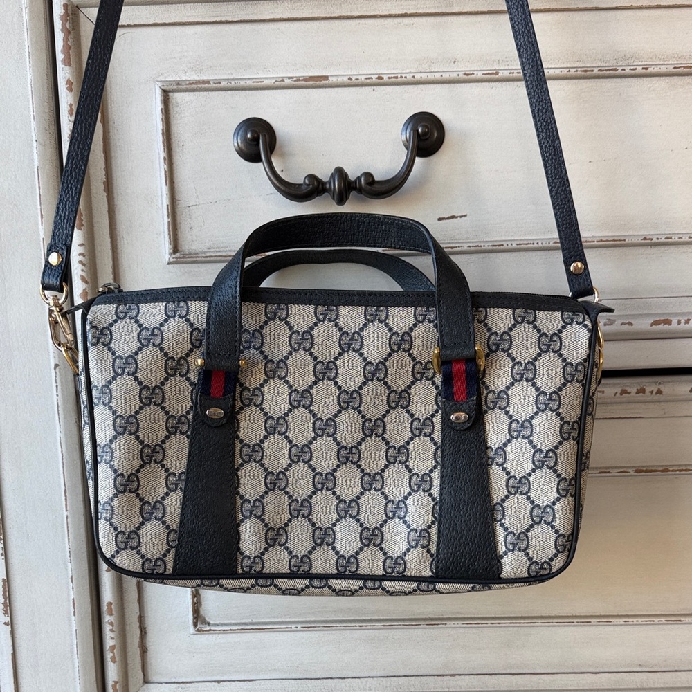 Gucci Beige and dark blue Monogram Crossbody Bag